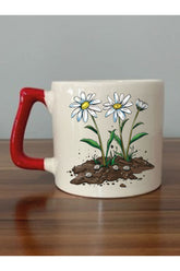 Topraktaki Papatya Temalı Kahve Bardağı Kupa Bardak - Seramik Çay, Kahve Hediyelik Bardağı